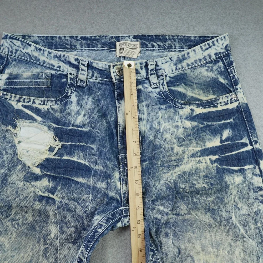 Smoke Rise Denim Shorts Mens 40 Blue Acid Wash Distressed Raw Hem Jean